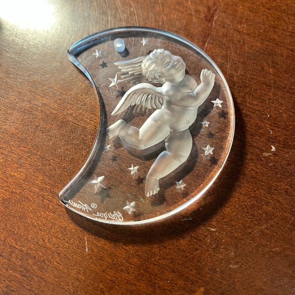LALIQUE Cherub Stars Crescent Moon Christmas Ornament 1998 + Original Box! - Picture 6 of 12